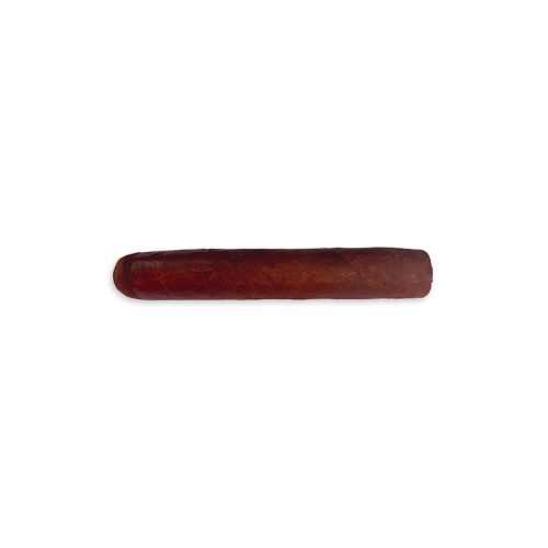 A single dark brown cigar lying horizontally on a white background.